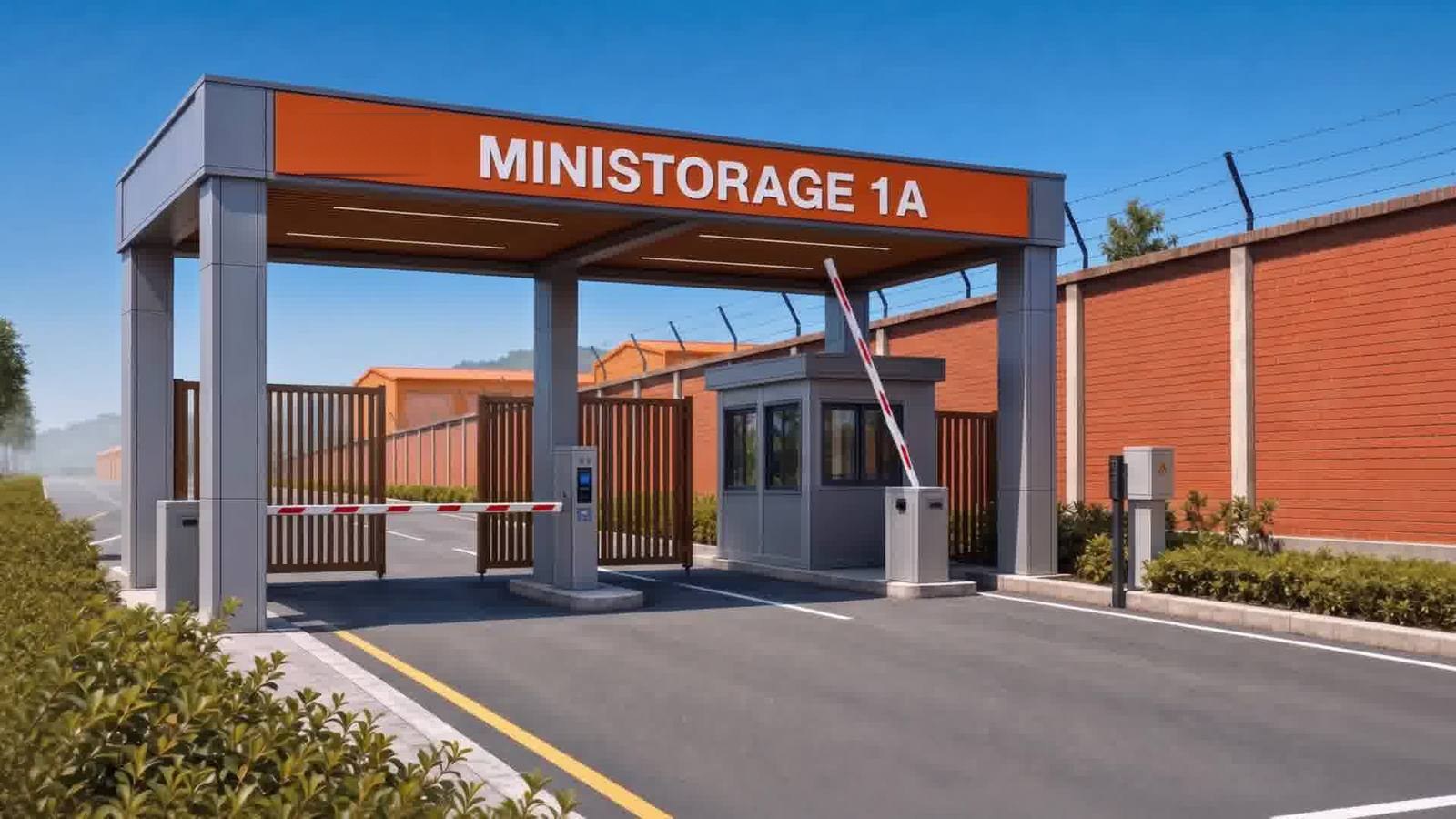 Entrada de Mini Storage 1A con caseta de seguridad y talanquera